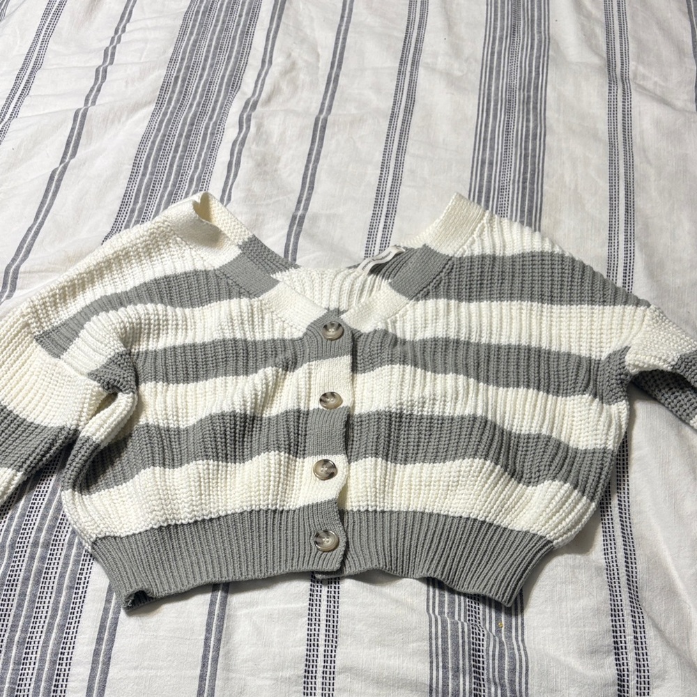 moon & madison Gray and Cream Striped Cardigan